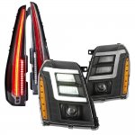 2009 Cadillac Escalade Black DRL Projector Headlights Full LED Tail Lights Conversion