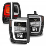 2010 Ford F450 Super Duty Black DRL Projector Headlights LED Tail Lights