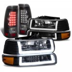 Chevy Silverado 3500 2001-2002 Black DRL Headlights LED Tail Lights