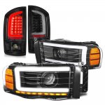 Dodge Ram 3500 2003-2005 Black LED DRL Projector Headlights Tail Lights