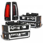Chevy Tahoe 1995-1999 Black LED DRL Headlights Tail Lights