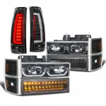 Chevy 1500 Pickup 1994-1998 Black LED DRL Headlights Bumper Lights Tail Lights