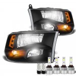 Dodge Ram 2009-2018 Black LED Quad Headlight Bulbs Set Complete Kit