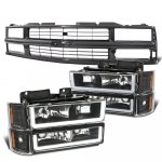 Chevy 1500 Pickup 1994-1998 Black Grille LED DRL Headlights Bumper Lights