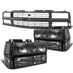 Chevy 2500 Pickup 1994-1998 Black Grille Smoked Headlights Set
