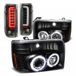 Ford F250 1992-1996 Black Dual Halo Projector Headlights Tube LED Tail Lights