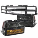 Chevy 1500 Pickup 1994-1998 Black Grille Smoked Headlights LED Bumper Lights