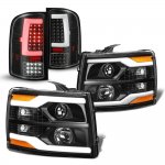 2009 Chevy Silverado 3500HD Black Facelift DRL Projector Headlights LED Tail Lights