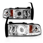 Dodge Ram 3500 1994-2001 Clear Projector Headlights Halo and LED