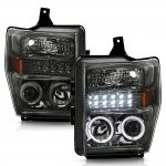2010 Ford F350 Super Duty Smoked Projector Headlights Halo LED