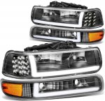 Chevy Silverado 3500 2001-2002 Black LED Tube DRL Headlights Set