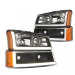 Chevy Silverado 3500 2003-2006 Black LED DRL Headlights Bumper Lights