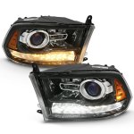 Dodge Ram 2009-2018 Black Projector Headlights LED DRL Switchback Signals