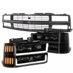 Chevy Suburban 1994-1999 Black Grille Smoked LED DRL Headlights Bumper Marker Lights