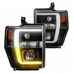 Ford F350 Super Duty 2008-2010 Black Low Beam LED Projector Headlights DRL Switchback Signals