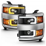 Chevy Silverado 3500HD 2015-2019 Black Projector Headlights LED Switchback Chrome Bezels A2
