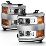 Chevy Silverado 3500HD 2015-2019 LED DRL Projector Headlights Chrome Bezels A1