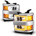 Chevy Silverado 3500HD 2015-2019 Projector Headlights LED Switchback Chrome Bezels A2