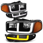 2007 GMC Sierra Denali Black LED DRL Headlights Switchback Bumper Lights N4