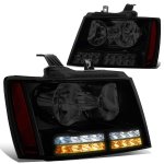 Chevy Suburban 2007-2014 Black Smoked Headlights LED DRL Signals