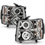 2009 Chevy Silverado 3500HD Clear Dual Halo Projector Headlights with LED