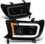 2011 Toyota Tundra Black Smoked Projector Headlights LED DRL Signals