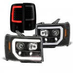 2012 GMC Sierra Denali Black DRL Projector Headlights Smoked LED Tail Lights