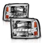 Ford F350 Super Duty 1999-2004 Clear Crystal Headlights with LED