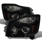 2006 Nissan Armada Black Smoked Halo Projector Headlights LED