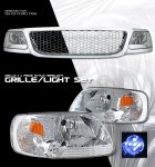 2002 Ford F150 Chrome Mesh Grille and Clear Euro Headlights Set
