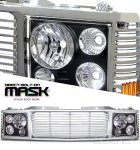 1999 Chevy 2500 Pickup Chrome Billet Grille and Black Headlight Conversion Kit