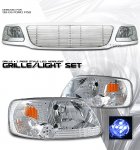 2002 Ford F150 Chrome Billet Grille and Clear Euro Headlights Set