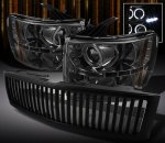 Chevy Silverado 2007-2013 Black Vertical Grille and Smoked Projector Headlights