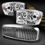 Dodge Ram 3500 2006-2009 Chrome Vertical Grille and Dual Halo Projector Headlights