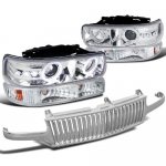 Chevy Silverado 1999-2002 Chrome Vertical Grille and Halo Projector Headlights Set