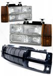 Chevy Suburban 1994-1999 Black Billet Grille and Clear Euro Headlights