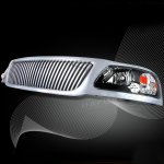 2002 Ford F150 Chrome Vertical Grille and Black Euro Headlights Set