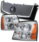Cadillac Escalade 2002 Black Mesh Grille and Clear Euro Headlights Set