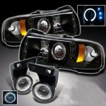 Dodge Ram 1994-2001 Black Projector Headlights and Halo Fog Lights