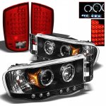 Dodge Ram 3500 2003-2005 Black Projector Headlights and Red LED Tail Lights