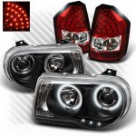 Chrysler 300C 2008-2010 Black CCFL Halo Headlights and Red Clear LED Tail Lights