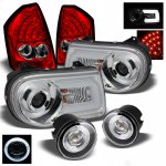 2007 Chrysler 300C Chrome Headlights DRL and Red Clear LED Tail Lights and Halo Fog Lights