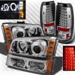 Chevy Silverado 2003-2006 Chrome Projector Headlights Bumper Lights and LED Tail Lights