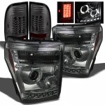 Ford F250 Super Duty 2011-2016 Smoked Projector Headlights and LED Tail Lights