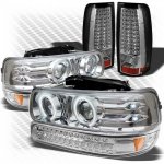 Chevy Silverado 1999-2002 Chrome Projector Headlights Bumper Lights and LED Tail Lights