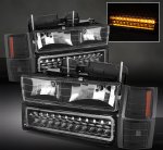 Chevy Tahoe 1995-1999 Black Euro Headlights and LED Bumper Lights
