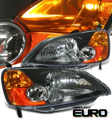 Honda Civic 2001-2003 JDM Black Euro Headlights