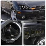 Ford Focus 2000-2004 Black Dual Halo Projector Headlights with LED