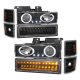 Chevy 3500 Pickup 1994-1998 Black Halo Projector Headlights and LED Bumper Lights