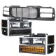 Chevy 2500 Pickup 1994-1998 Black Wave Grille and Headlights LED Bumper Lights